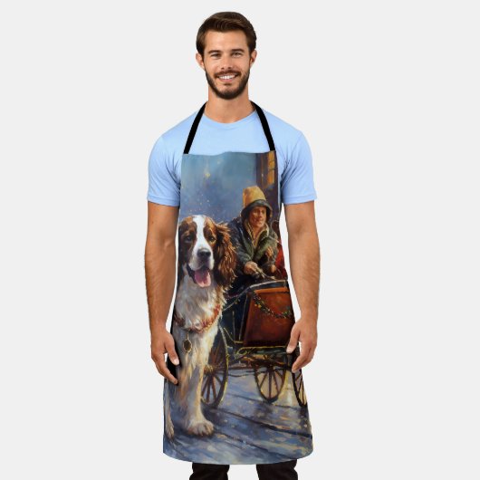 イングリッシュスリンガースパニエル犬クリスマスフェスティバルシーズン エプロン (着用した状態)