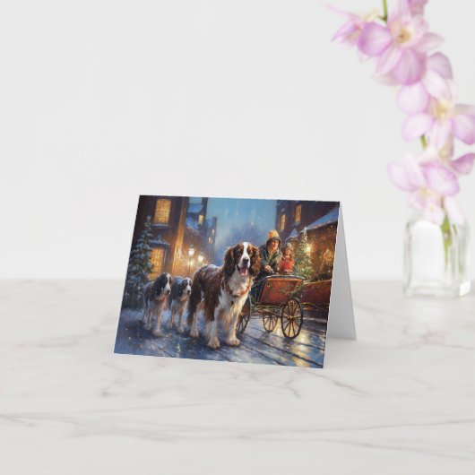 イングリッシュスリンガースパニエル犬クリスマスフェスティバルシーズン カード (蘭)