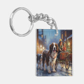 イングリッシュスリンガースパニエル犬クリスマスフェスティバルシーズン キーホルダー (正面左)