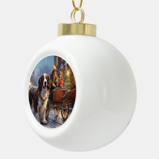 イングリッシュスリンガースパニエル犬クリスマスフェスティバルシーズン セラミックボールオーナメント (右)