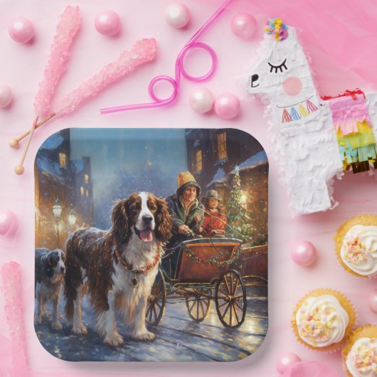 イングリッシュスリンガースパニエル犬クリスマスフェスティバルシーズン ペーパープレート (パーティー)