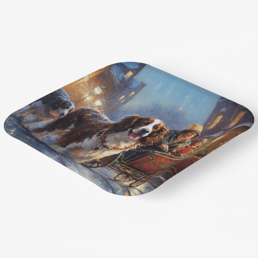 イングリッシュスリンガースパニエル犬クリスマスフェスティバルシーズン ペーパープレート (傾斜あり)