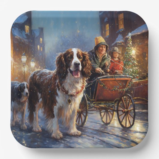 イングリッシュスリンガースパニエル犬クリスマスフェスティバルシーズン ペーパープレート (正面)