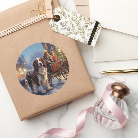 イングリッシュスリンガースパニエル犬クリスマスフェスティバルシーズン ラウンドシール (ギフト)