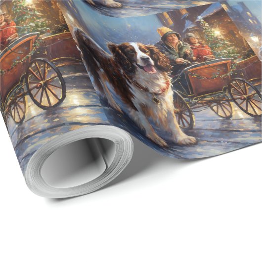 イングリッシュスリンガースパニエル犬クリスマスフェスティバルシーズン ラッピングペーパー (ロールコーナー)