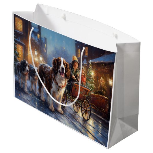 イングリッシュスリンガースパニエル犬クリスマスフェスティバルシーズン ラージペーパーバッグ (裏面アングル)