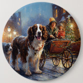 イングリッシュスリンガースパニエル犬クリスマスフェスティバルシーズン 缶バッジ (正面)
