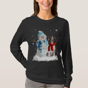 イングリッシュスリンガースパニエル犬クリスマス雪だるまクリスマス Tシャツ