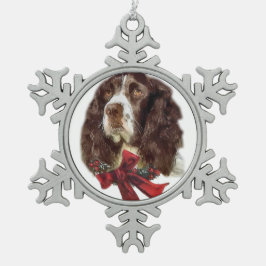 イングリッシュスリンガースパニエル犬クリスマス スノーフレークピューターオーナメント