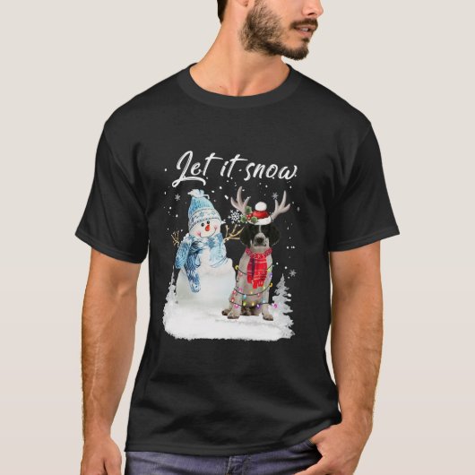 イングリッシュスリンガースパニエル犬サンタドッグクリスマススノーム Tシャツ (正面)