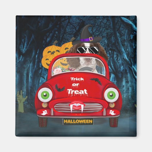 イングリッシュスリンガースパニエル犬ドッグカー怖いハロウィーン マグネット (正面)