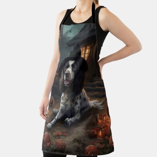 イングリッシュスリンガースパニエル犬パンプキンスハロウィンホラー エプロン (インサイチュ)