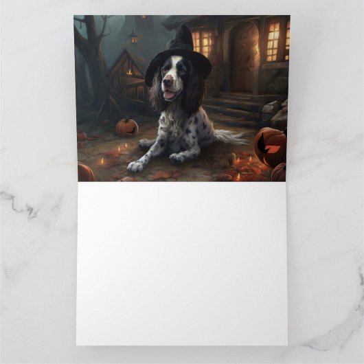 イングリッシュスリンガースパニエル犬パンプキンスハロウィンホラー カード (内部)