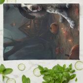 イングリッシュスリンガースパニエル犬パンプキンスハロウィンホラー キッチンタオル (折り畳み)