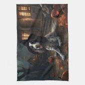 イングリッシュスリンガースパニエル犬パンプキンスハロウィンホラー キッチンタオル (縦)