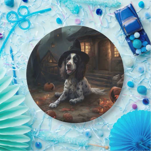 イングリッシュスリンガースパニエル犬パンプキンスハロウィンホラー ペーパープレート (パーティー)