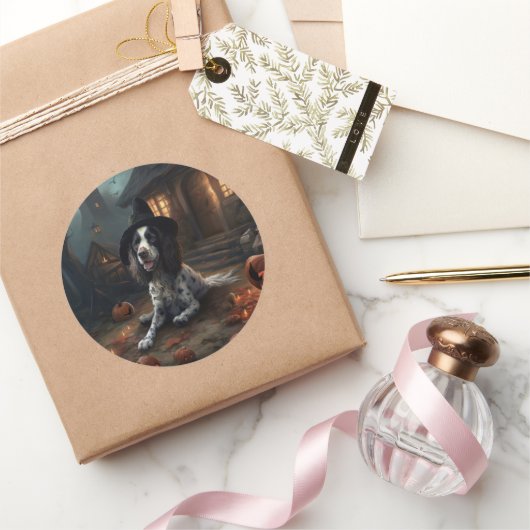 イングリッシュスリンガースパニエル犬パンプキンスハロウィンホラー ラウンドシール (ギフト)