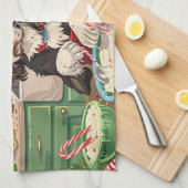 イングリッシュスリンガースパニエル犬ホリデーベーキング:フェスティバル キッチンタオル (四つ折り)