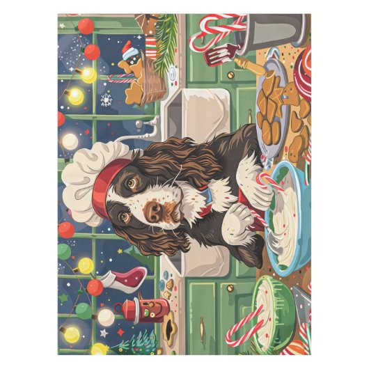 イングリッシュスリンガースパニエル犬ホリデーベーキング:フェスティバル テーブルクロス (正面)