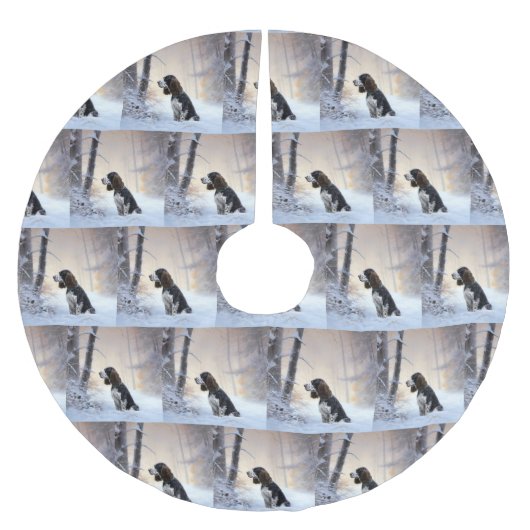 イングリッシュスリンガースパニエル犬レットイットスノークリスマス ブラッシュドポリエステルツリースカート (正面)