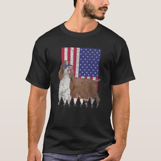 イングリッシュスリンガースパニエル犬愛国犬USAアメリカ Tシャツ (正面)