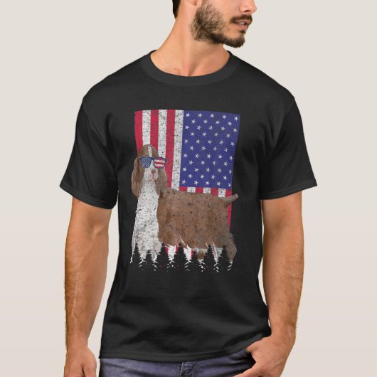イングリッシュスリンガースパニエル犬愛国犬USAアメリカ Tシャツ (正面)