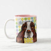 イングリッシュスリンガースパニエル犬 ツートーンマグカップ (左)