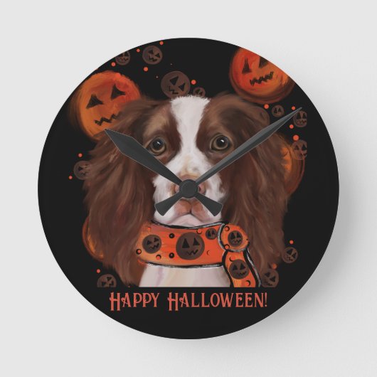 イングリッシュスリンガースパニエル犬 ラウンド壁時計 (正面)