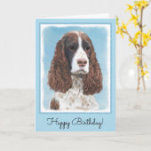 イングリッシュスリンガー絵画スパニエル犬オリジナルドッグアート カード (黄色い花)