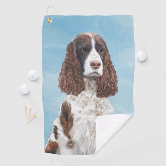 イングリッシュスリンガー絵画スパニエル犬オリジナルドッグアート ゴルフタオル (インサイチュ)