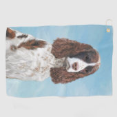 イングリッシュスリンガー絵画スパニエル犬オリジナルドッグアート ゴルフタオル (横)