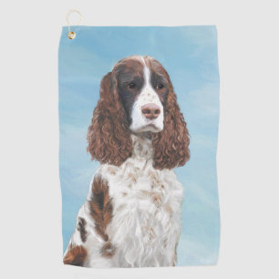 イングリッシュスリンガー絵画スパニエル犬オリジナルドッグアート ゴルフタオル