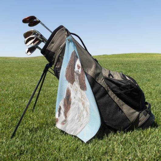 イングリッシュスリンガー絵画スパニエル犬オリジナルドッグアート ゴルフタオル (グリーン)