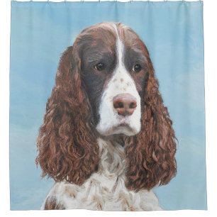 イングリッシュスリンガー絵画スパニエル犬オリジナルドッグアート シャワーカーテン