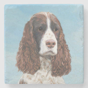 イングリッシュスリンガー絵画スパニエル犬オリジナルドッグアート ストーンコースター