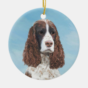 イングリッシュスリンガー絵画スパニエル犬オリジナルドッグアート セラミックオーナメント