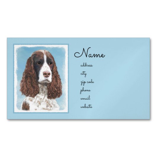 イングリッシュスリンガー絵画スパニエル犬オリジナルドッグアート マグネット名刺 (正面)