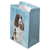 イングリッシュスリンガー絵画スパニエル犬オリジナルドッグアート ミディアムペーパーバッグ (裏面アングル)