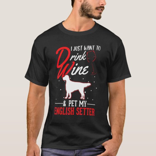 イングリッシュセッターとワイン Tシャツ (正面)