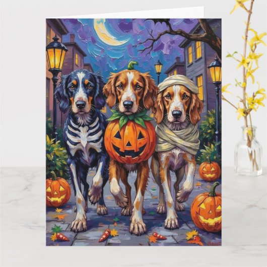 イングリッシュセッターのハロウィンコスチューム カード (黄色い花)