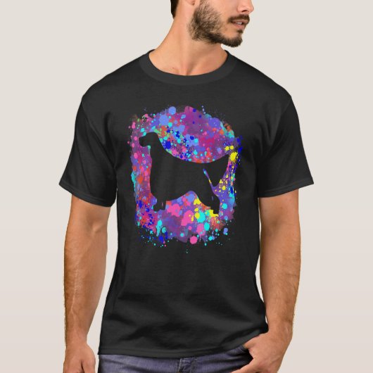 イングリッシュセッターのピンク水彩スプラッターアート Tシャツ (正面)