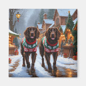 イングリッシュセッターの犬 クリスマス 雪の休日 マグネット (正面)