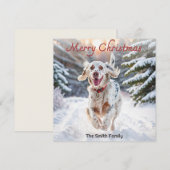 イングリッシュセッターの犬 雪の水彩 メリークリスマス シーズンカード (正面/裏面)