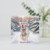 イングリッシュセッターの犬 雪の水彩 メリークリスマス シーズンカード (スタンド正面)