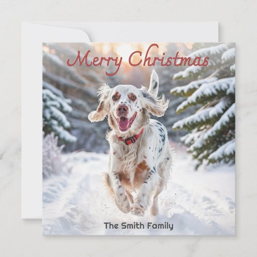 イングリッシュセッターの犬 雪の水彩 メリークリスマス シーズンカード (正面)