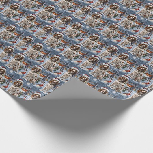 イングリッシュセッターウィンターワンダーランドクリスマスジョイ ラッピングペーパー (角)