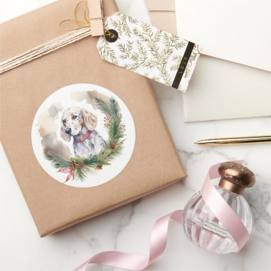 イングリッシュセッタークリスマスリースフェスティバルカップ ラウンドシール (ギフト)
