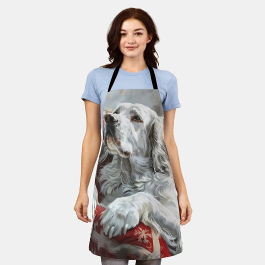 イングリッシュセッタードッグクリスマスフェスティバル エプロン (着用した状態)