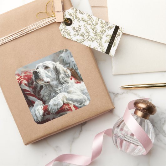 イングリッシュセッタードッグクリスマスフェスティバル スクエアシール (ギフト)