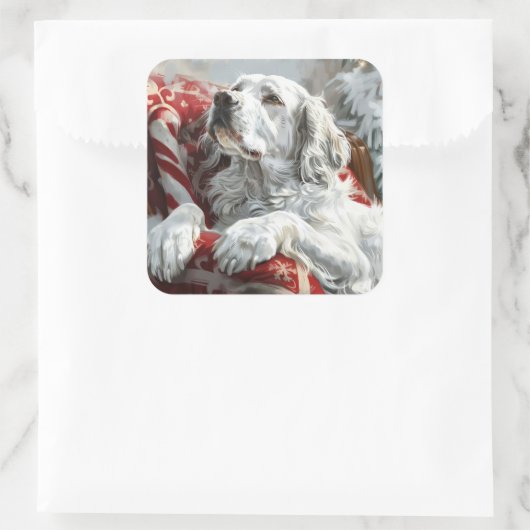 イングリッシュセッタードッグクリスマスフェスティバル スクエアシール (バッグ)